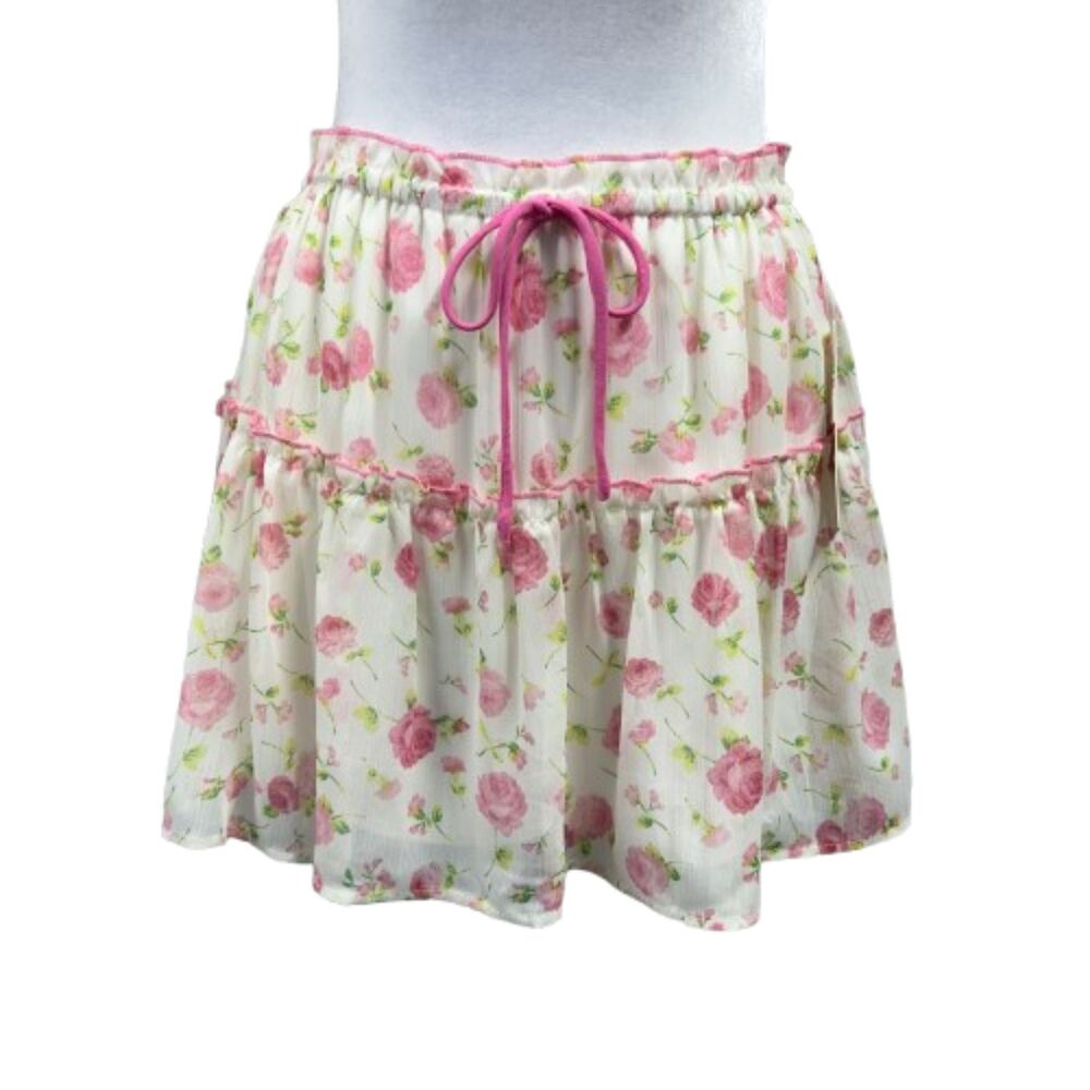 NEW Thirty/Thirty Floral Tiered Cottage Fairy Mini Skirt Sz S White Pink